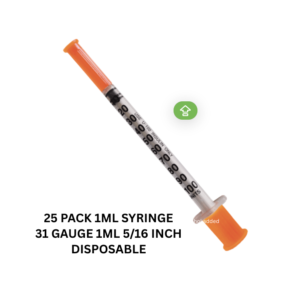 31 Gauge, 1ml 5/16 inch disposable insulin syringes - 25 Pack
